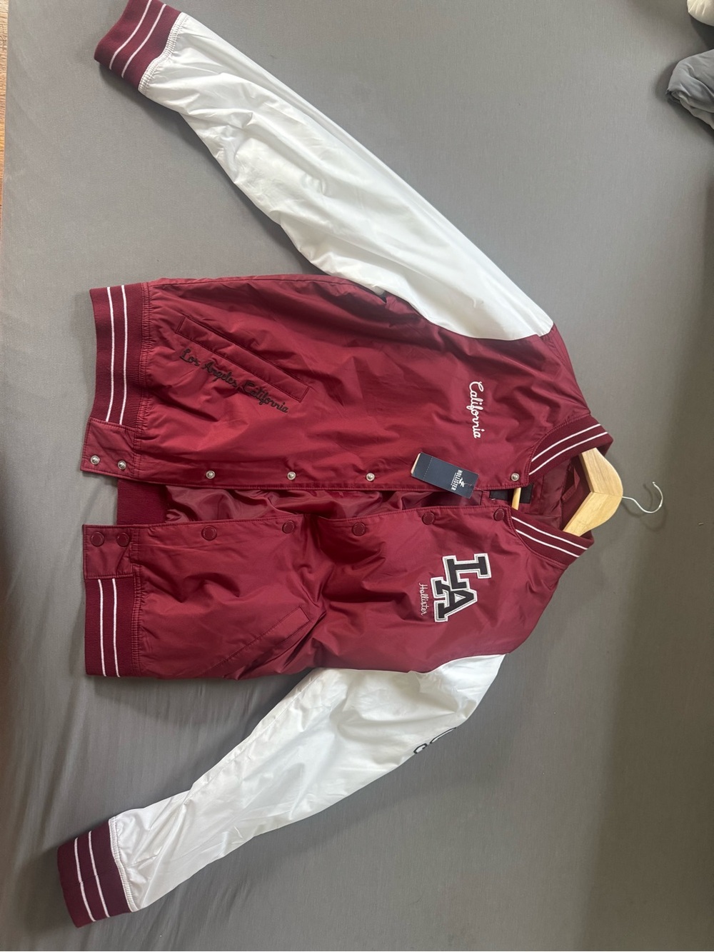 Maroon & White 'LA' Varsity Jacket